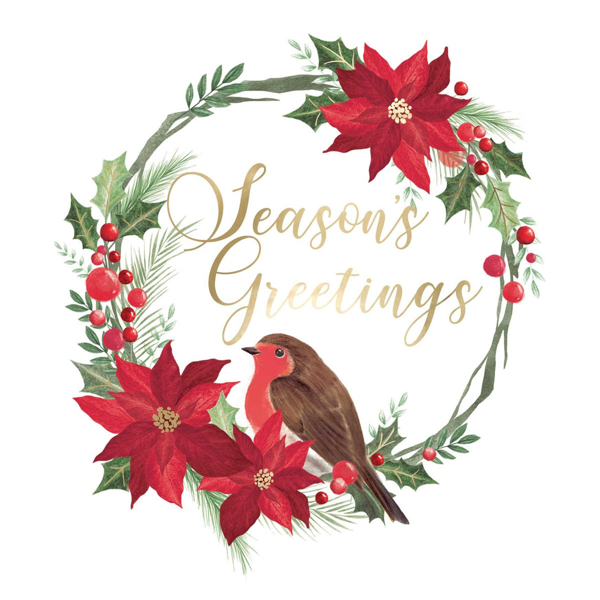 Season’s Greetings Robins Christmas Cards – Pack of 16